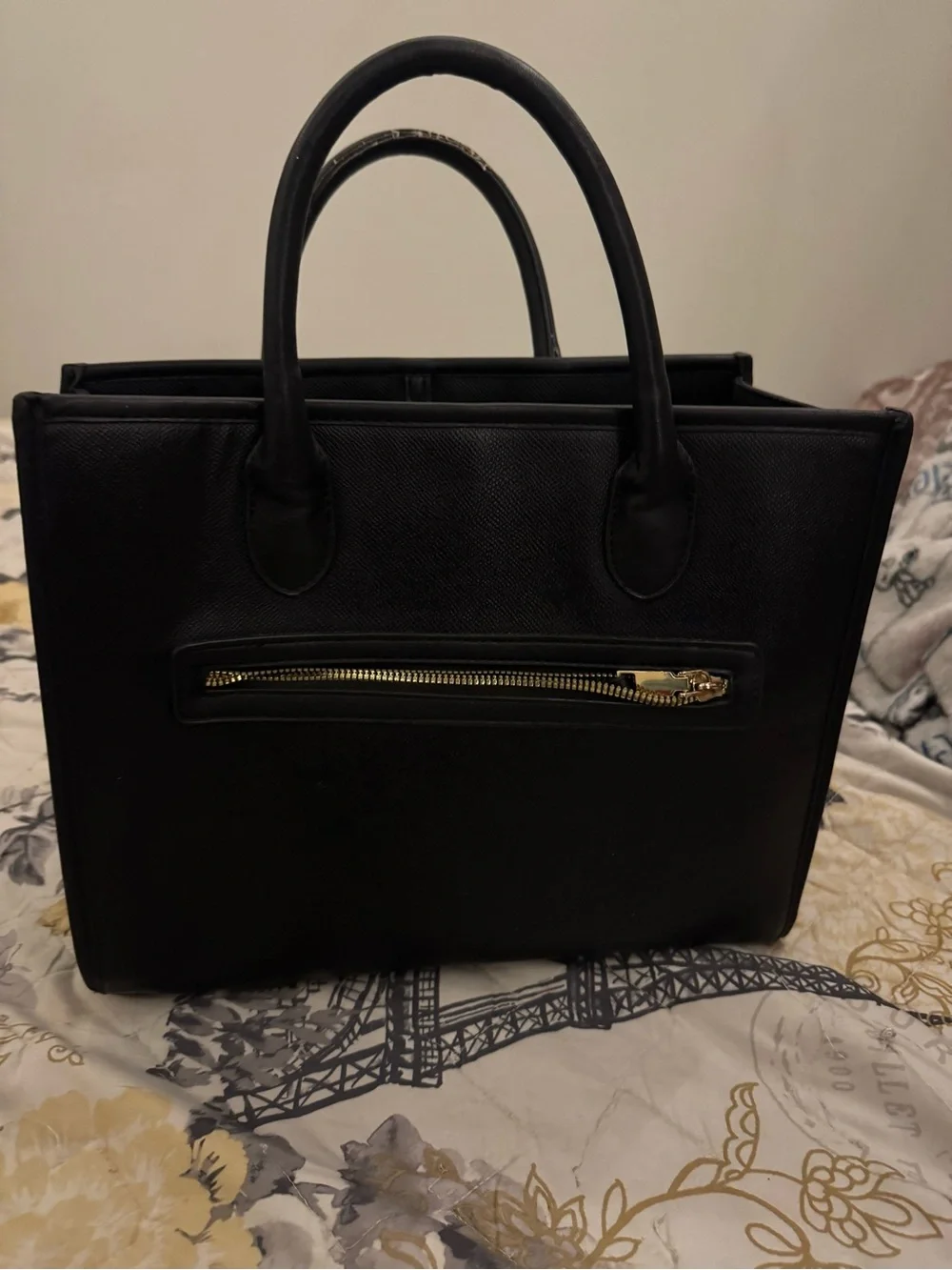 Classic Black Structured Satchel with Decorative Strap
